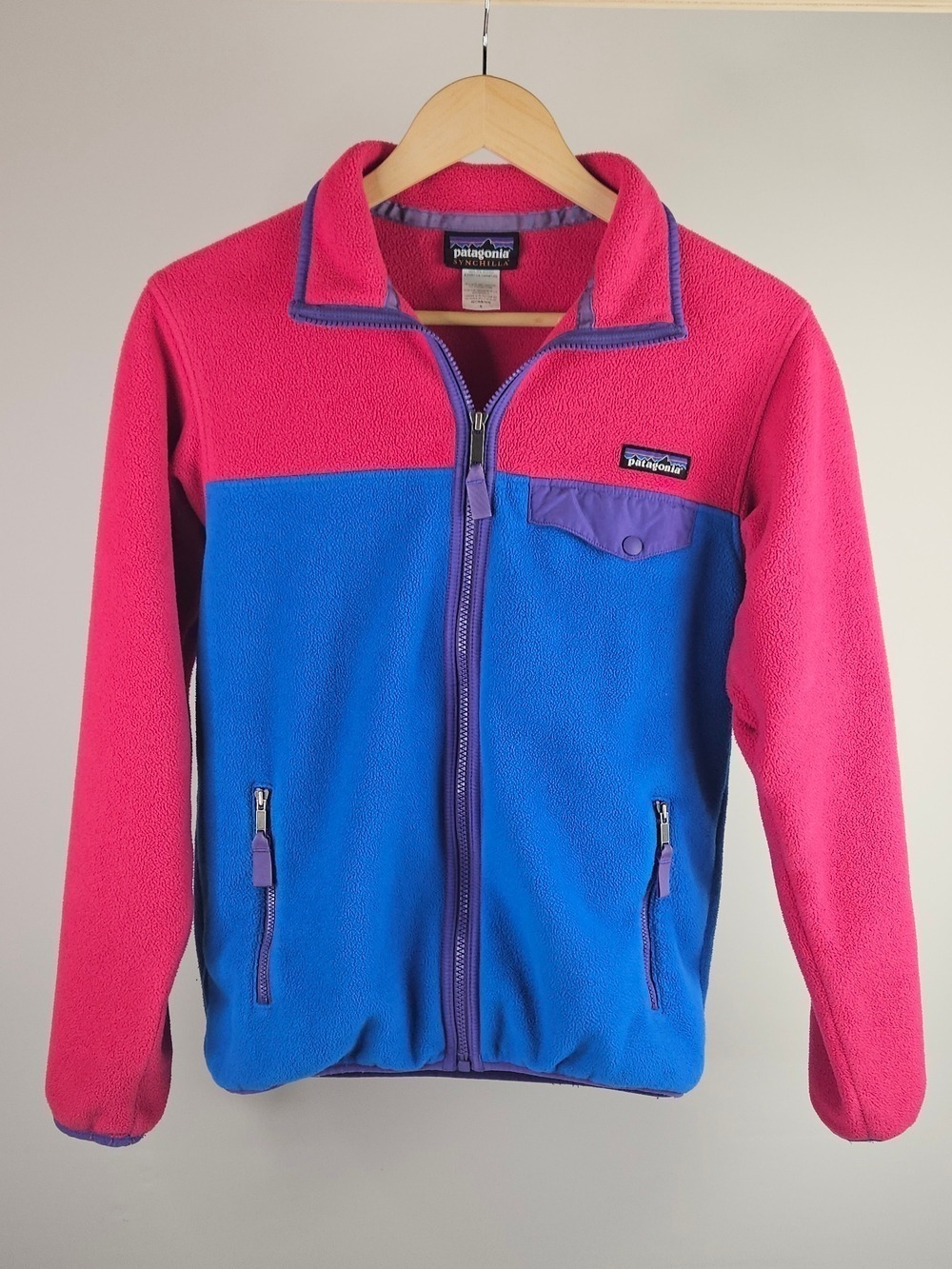 Patagonia Synchilla Fleece Jacket Womens Small Pink Blue Colorblock Retro Style